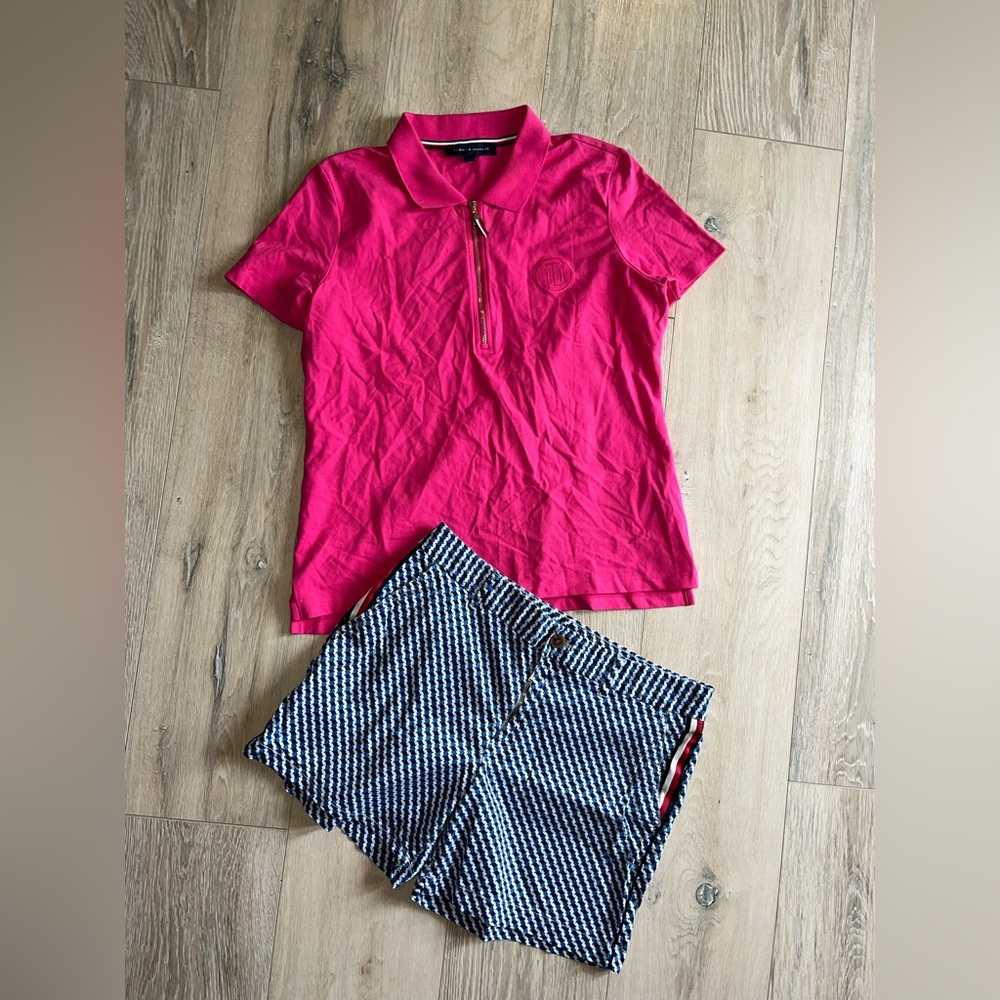Tommy Hilfiger Pink Polo L and navy & White sz 10 Shorts